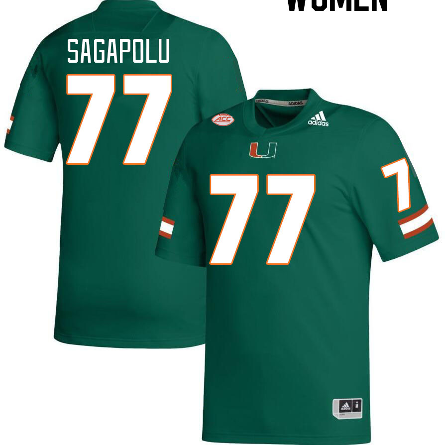Women #77 Logan Sagapolu Miami Hurricanes College Football Jerseys Stitched-Green - Click Image to Close